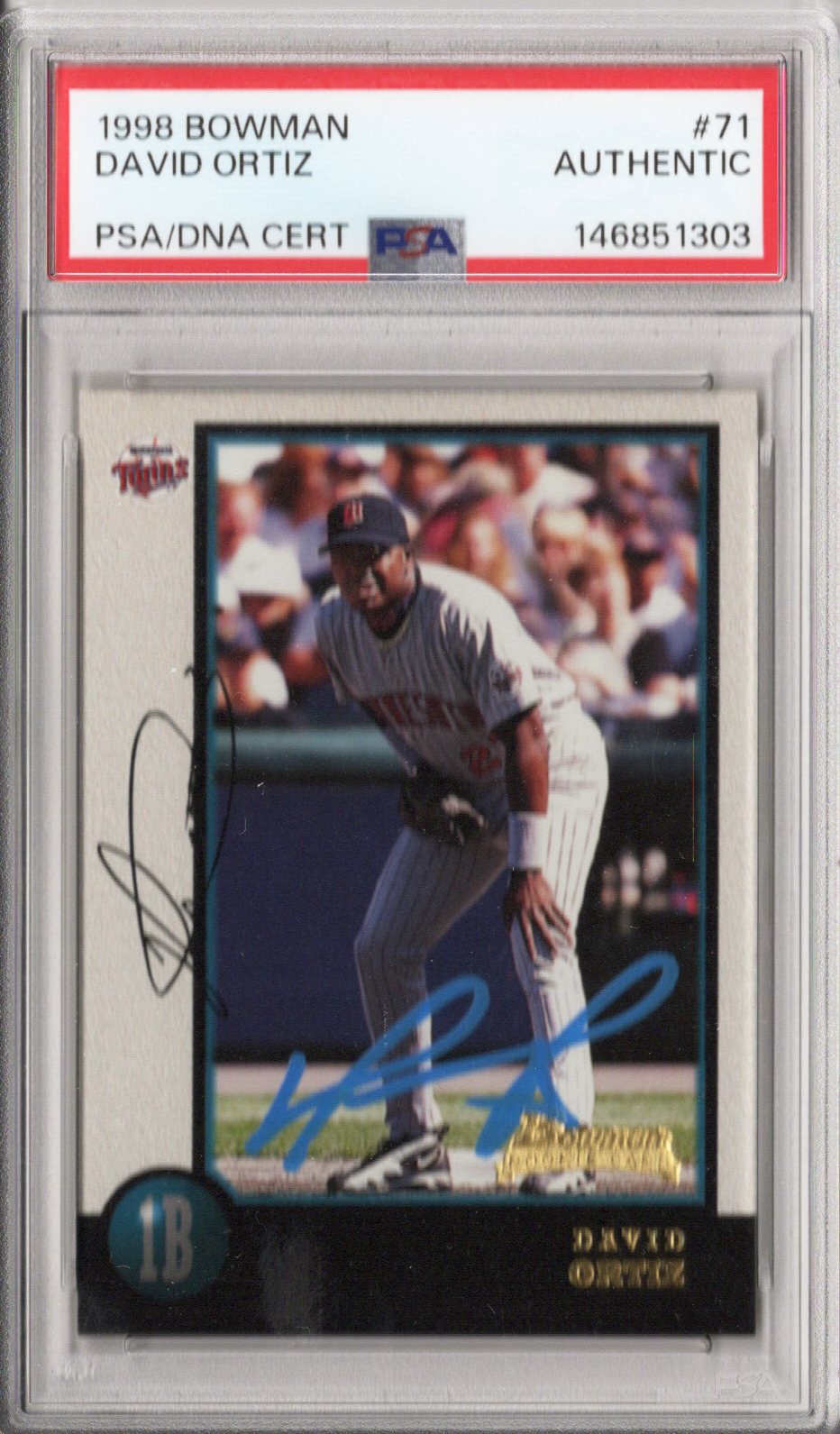David Ortiz Signed Twins 1998 Bowman Rookie Card #71 PSA AUTHENTIC-Powers Sports Memorabilia