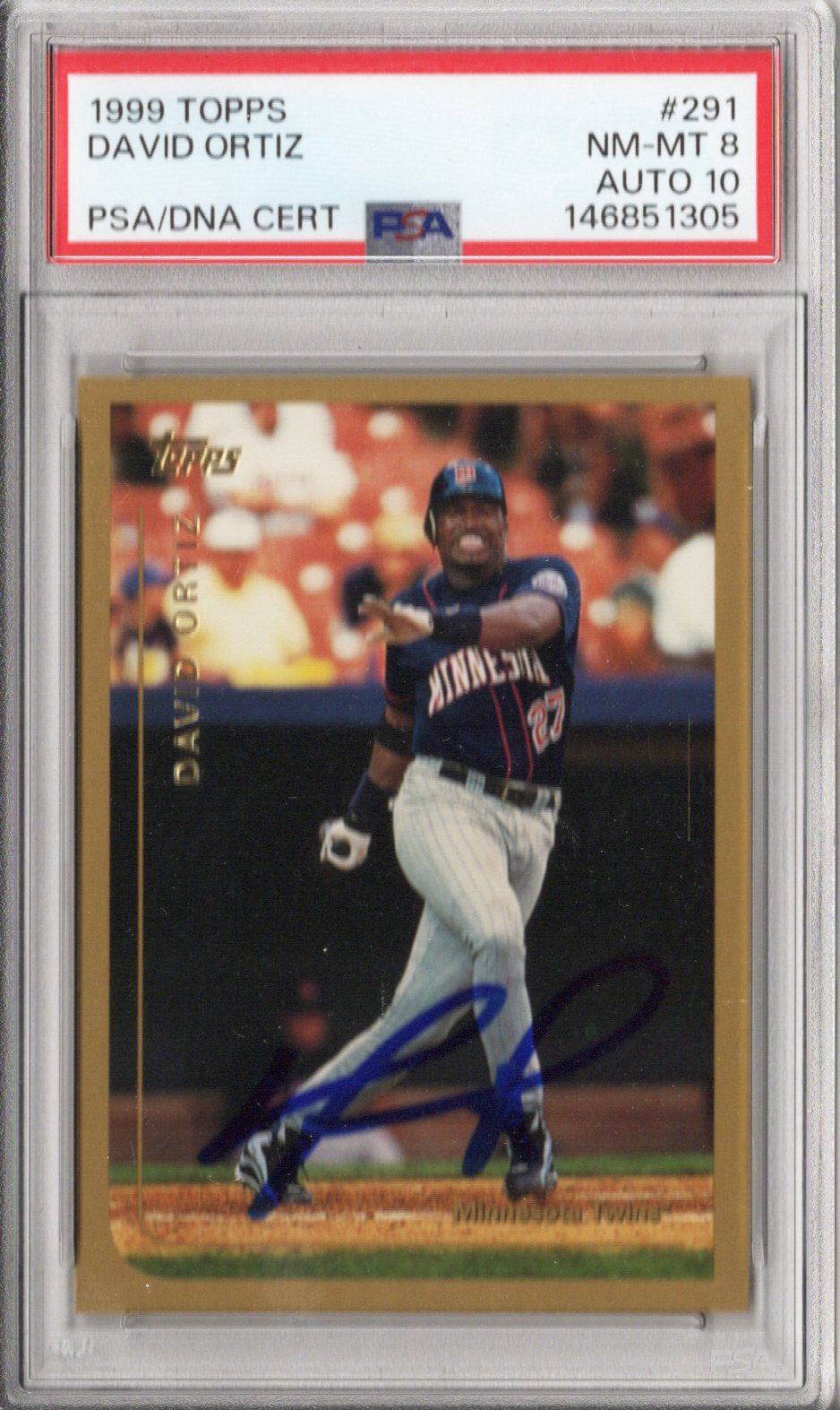 David Ortiz Signed Twins 1999 Topps #291 Card PSA NM-MT 8 AUTO 10-Powers Sports Memorabilia