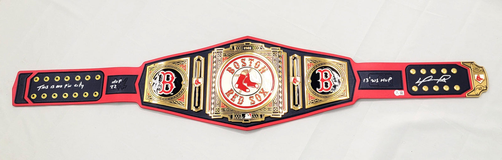 David Ortiz Signed WWE Boston Red Sox Championship Belt W/ Inscriptions - Beckett-Powers Sports Memorabilia