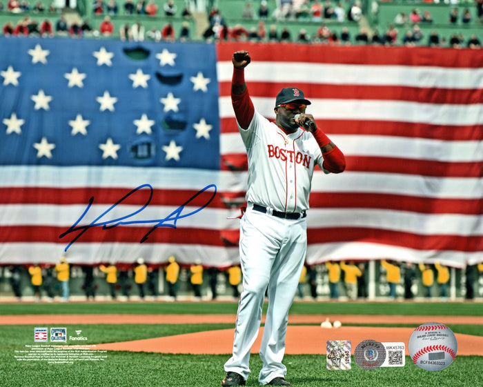 David Ortiz Signed Boston Red Sox 2013 Flag 8x10 Photo - Beckett-Powers Sports Memorabilia
