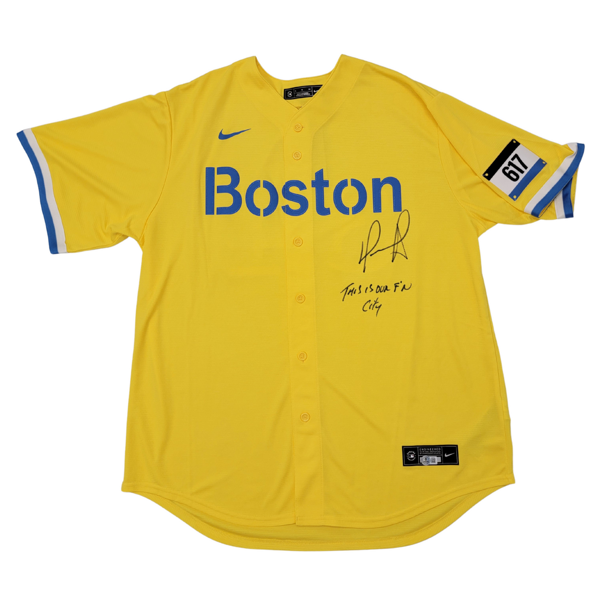 David Ortiz Signed Boston Red Sox Nike Replica City Connect Jersey W/ This is Our F'n City - Beckett-Powers Sports Memorabilia
