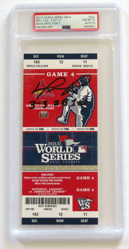 David Ortiz Signed 2013 World Series Game 4 Ticket PSA DNA GEM MT 10-Powers Sports Memorabilia