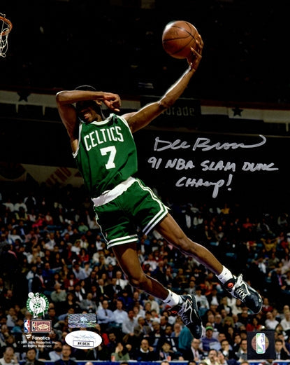 Autographed Dee Brown Boston Celtics (Iconic No-Look Dunk) 8x10 Photo w/ 91 Slam Dunk Champ - JSA-Powers Sports Memorabilia
