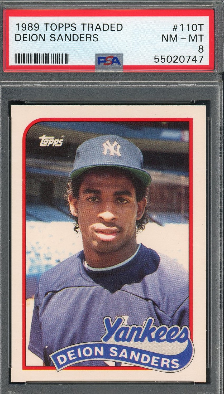 Deion Sanders 1989 Topps Traded Baseball Rookie Card #110T Graded PSA 8-Powers Sports Memorabilia