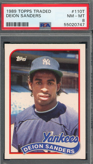 Deion Sanders 1989 Topps Traded Baseball Rookie Card #110T Graded PSA 8-Powers Sports Memorabilia