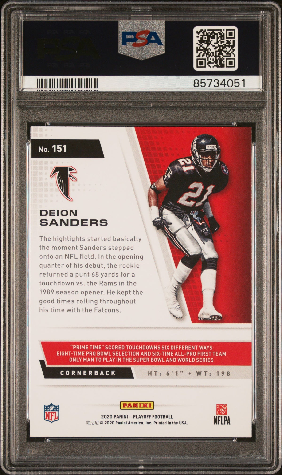 Deion Sanders 2020 Panini Playoff Football Card #151 Graded PSA 10-Powers Sports Memorabilia