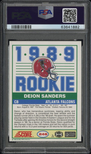 Deion Sanders 1989 Score Football Rookie Card #246 Graded PSA 8-Powers Sports Memorabilia
