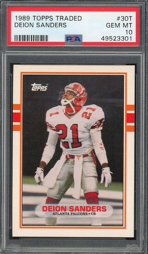 Deion Sanders 1989 Topps Traded Football Rookie Card RC #30T Graded PSA 10 GEM MINT-Powers Sports Memorabilia