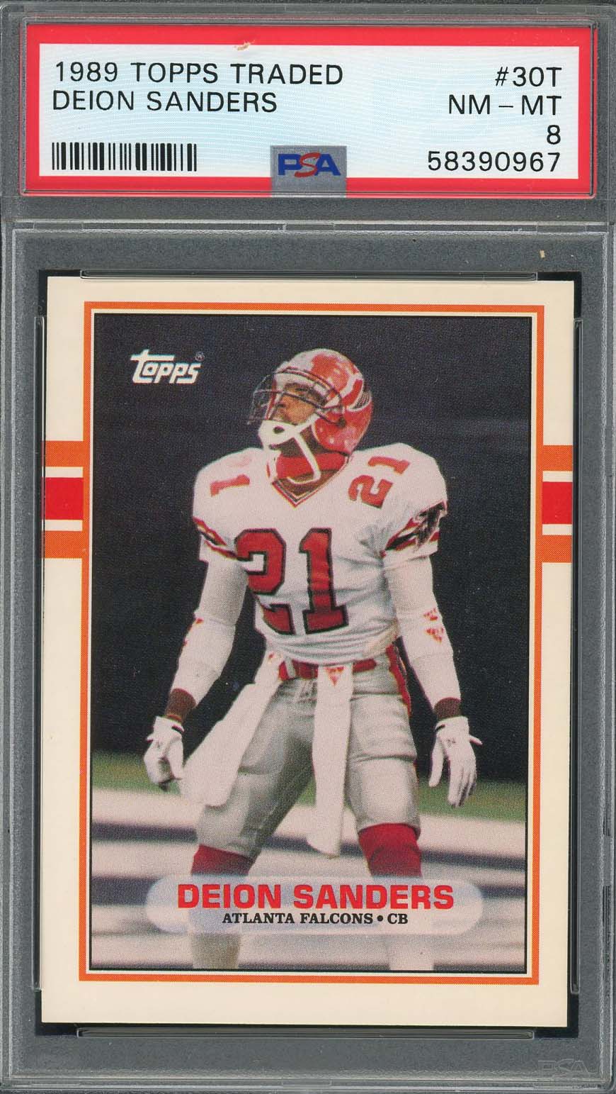 Deion Sanders 1989 Topps Traded Football Rookie Card RC #30T Graded PSA 8-Powers Sports Memorabilia