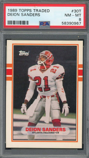 Deion Sanders 1989 Topps Traded Football Rookie Card RC #30T Graded PSA 8-Powers Sports Memorabilia