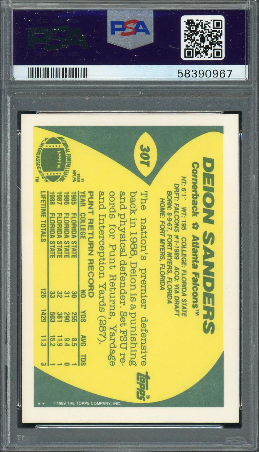 Deion Sanders 1989 Topps Traded Football Rookie Card RC #30T Graded PSA 8-Powers Sports Memorabilia