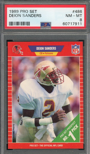 Deion Sanders 1989 Pro Set Football Rookie Card RC #486 Graded PSA 8-Powers Sports Memorabilia