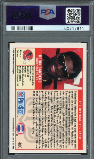 Deion Sanders 1989 Pro Set Football Rookie Card RC #486 Graded PSA 8-Powers Sports Memorabilia