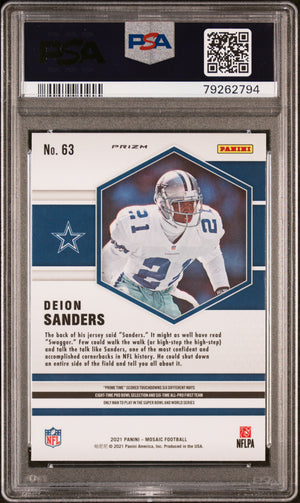Deion Sanders 2021 Panini Mosaic Reactive Blue Football Card #63 PSA 10-Powers Sports Memorabilia