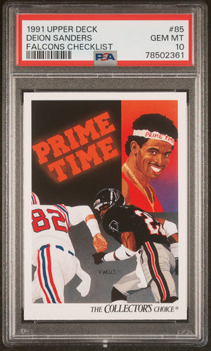 Deion Sanders 1991 Upper Deck Falcons Checklist Card #85 Graded PSA 10-Powers Sports Memorabilia