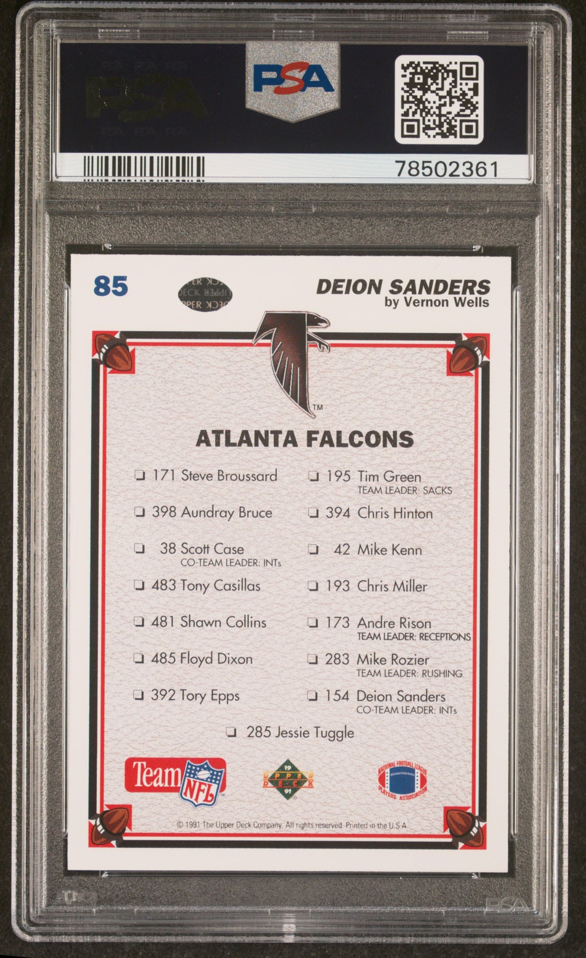 Deion Sanders 1991 Upper Deck Falcons Checklist Card #85 Graded PSA 10-Powers Sports Memorabilia