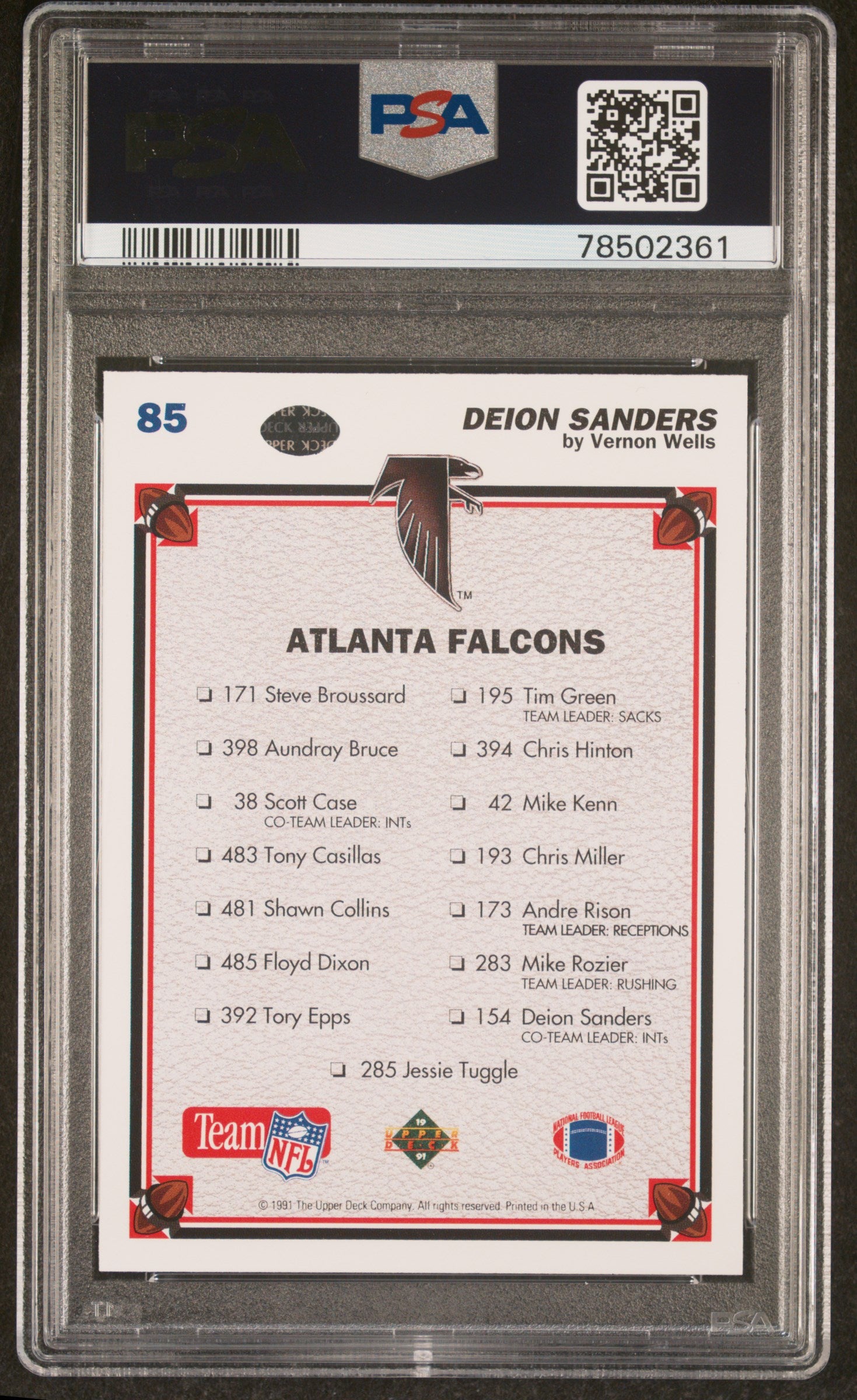 Deion Sanders 1991 Upper Deck Falcons Checklist Card #85 Graded PSA 10-Powers Sports Memorabilia