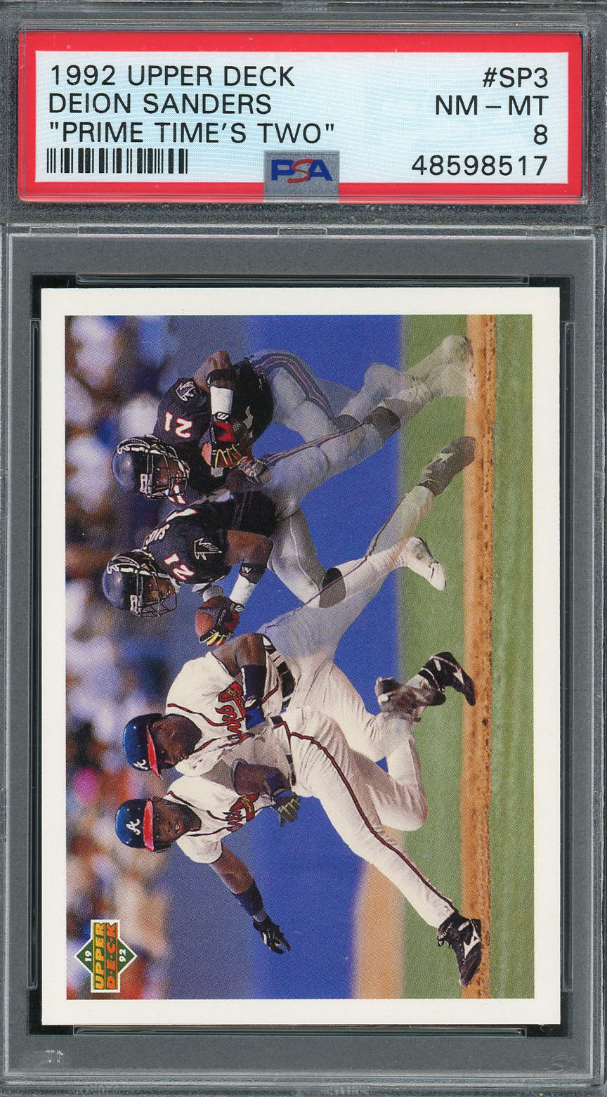 Deion Sanders Braves Falcons 1992 Upper Deck Prime Times Two Baseball Card #SP3 Graded PSA 8-Powers Sports Memorabilia