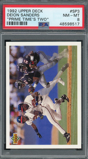 Deion Sanders Braves Falcons 1992 Upper Deck Prime Times Two Baseball Card #SP3 Graded PSA 8-Powers Sports Memorabilia