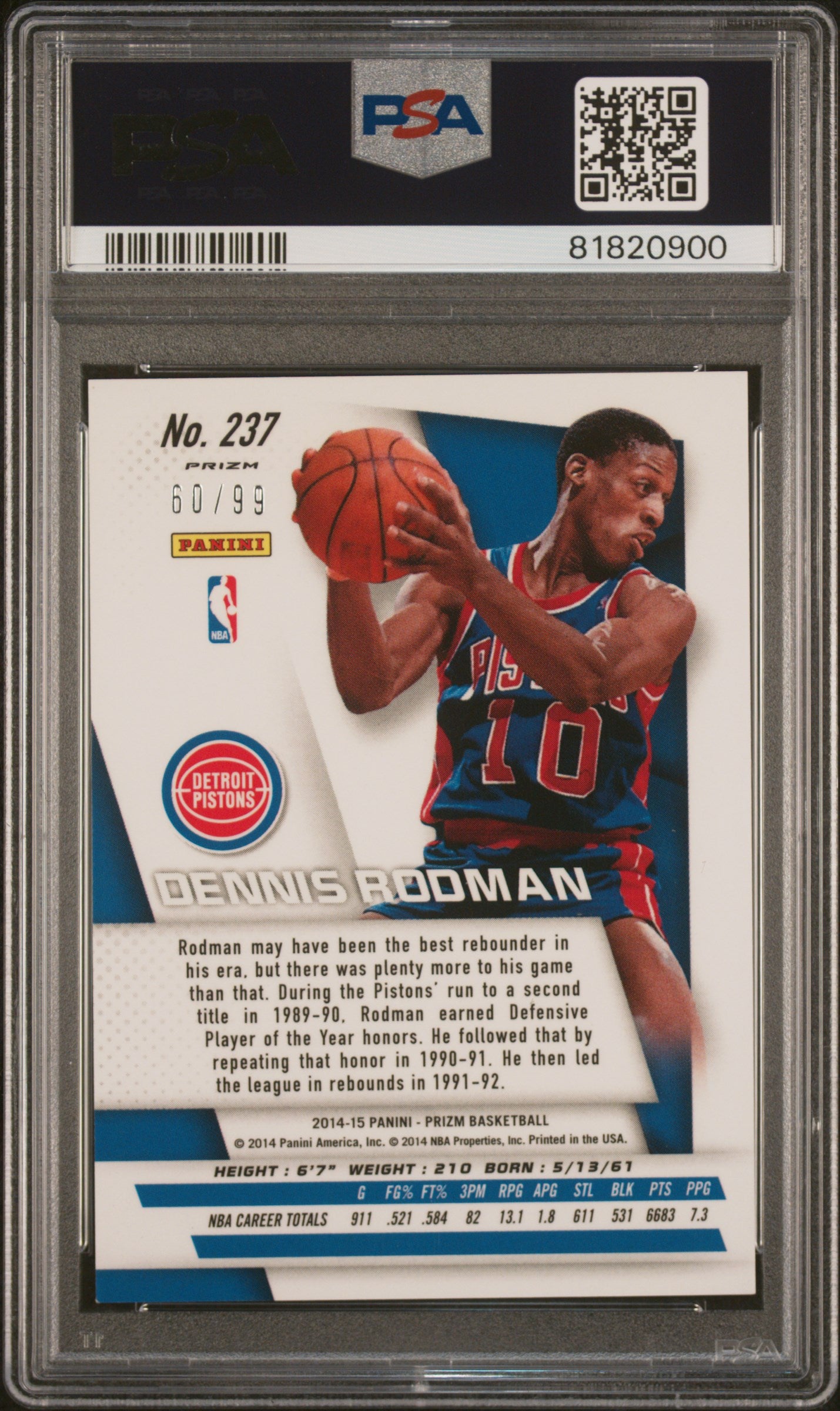 Dennis Rodman 2014 Panini Blue Prizm Basketball Signed Card #237 Auto PSA 60/99-Powers Sports Memorabilia