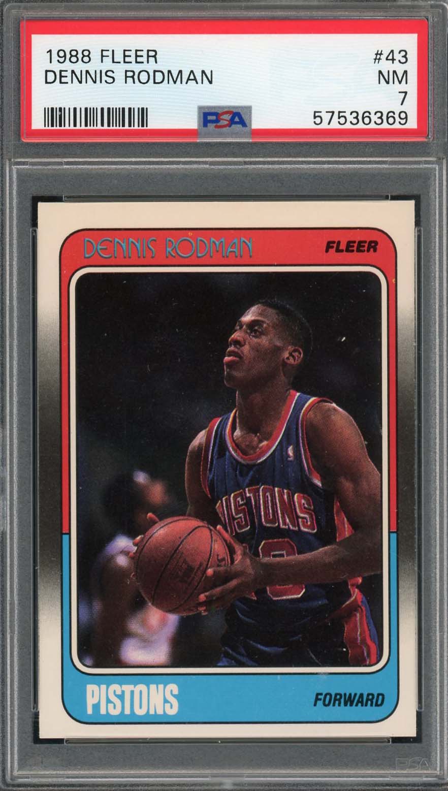 Dennis Rodman 1988 Fleer Basketball Rookie Card RC #43 Graded PSA 7