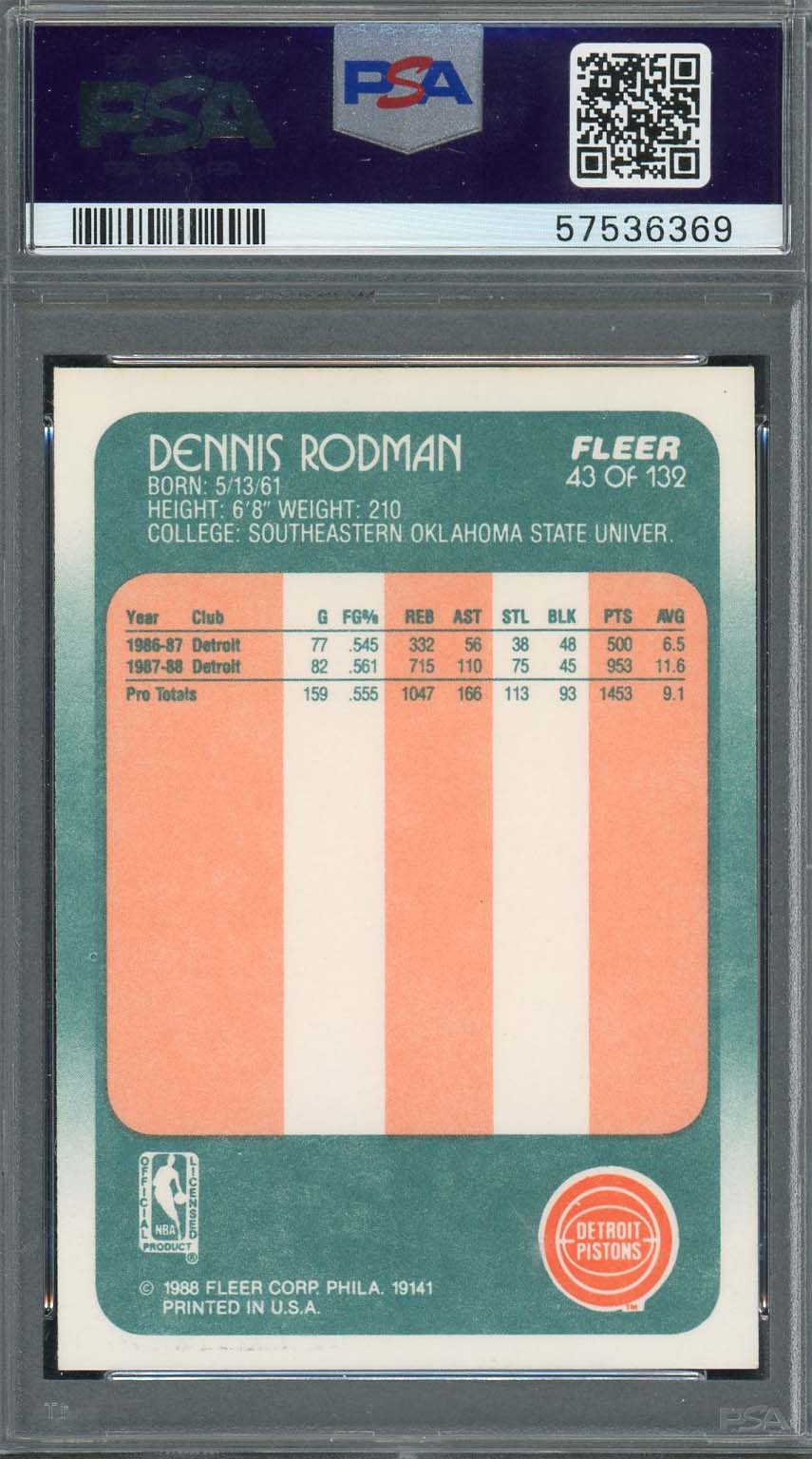 Dennis Rodman 1988 Fleer Basketball Rookie Card RC #43 Graded PSA 7