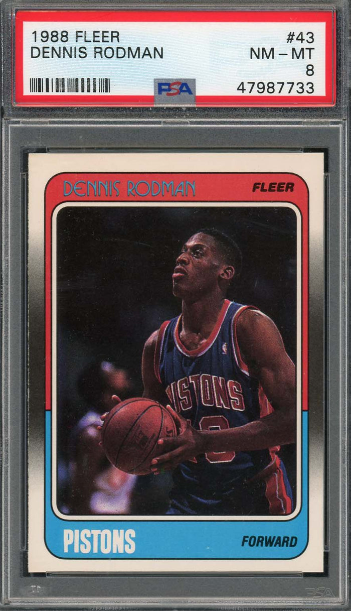 Dennis Rodman 1988 Fleer Basketball Rookie Card RC #43 Graded PSA 8-Powers Sports Memorabilia