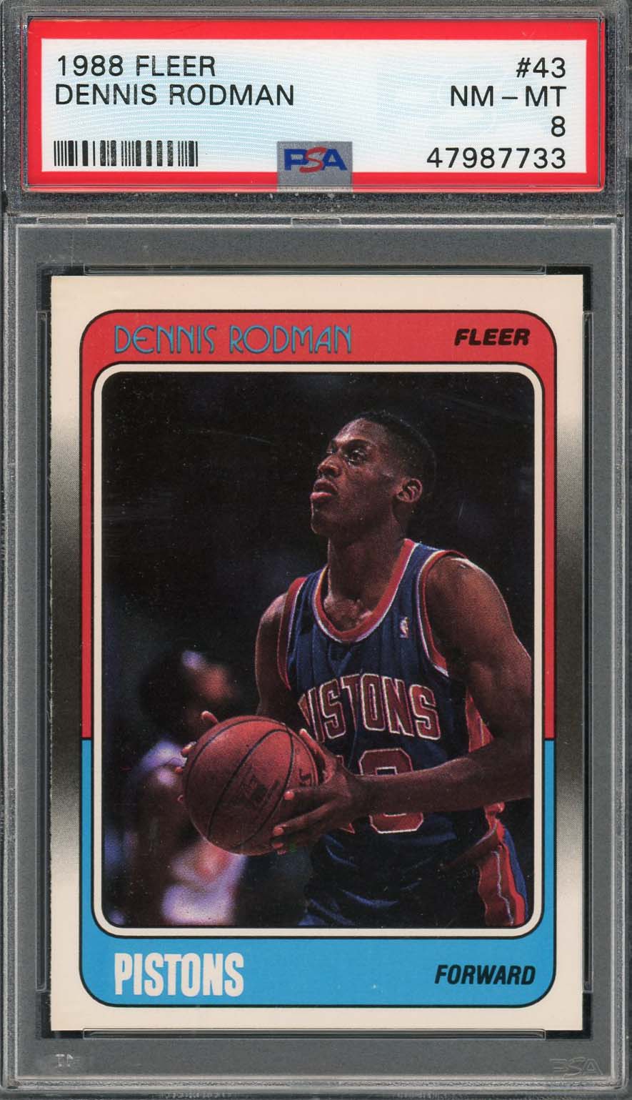 Dennis Rodman 1988 Fleer Basketball Rookie Card RC #43 Graded PSA 8-Powers Sports Memorabilia