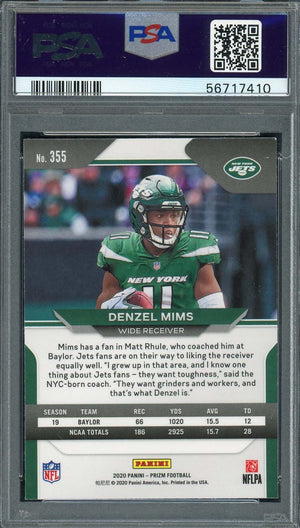 Denzel Mims 2020 Panini Prizm Football Rookie Card RC #355 Graded PSA 10-Powers Sports Memorabilia