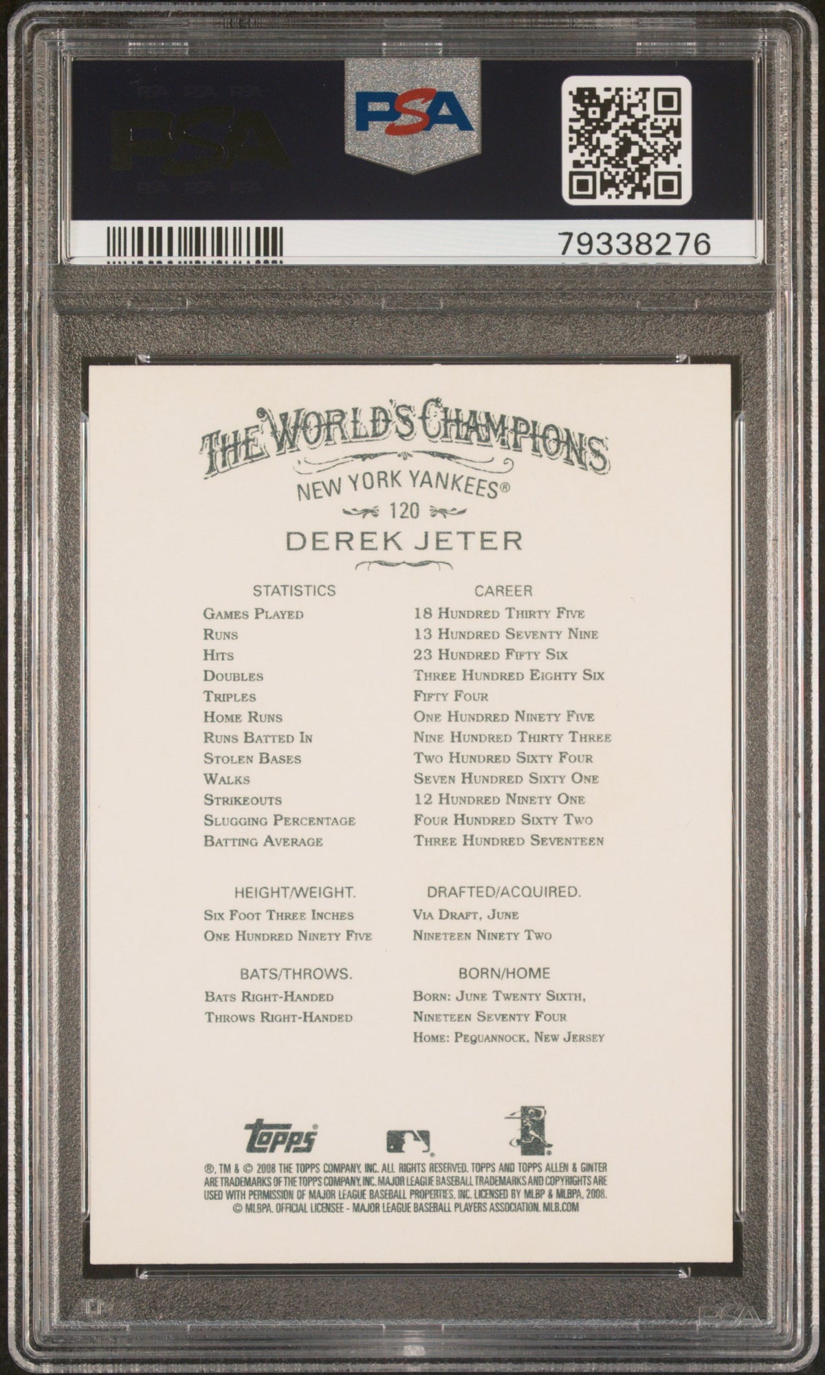 Derek Jeter 2008 Topps Allen &amp; Ginter Baseball Card #120 Graded PSA 10-Powers Sports Memorabilia