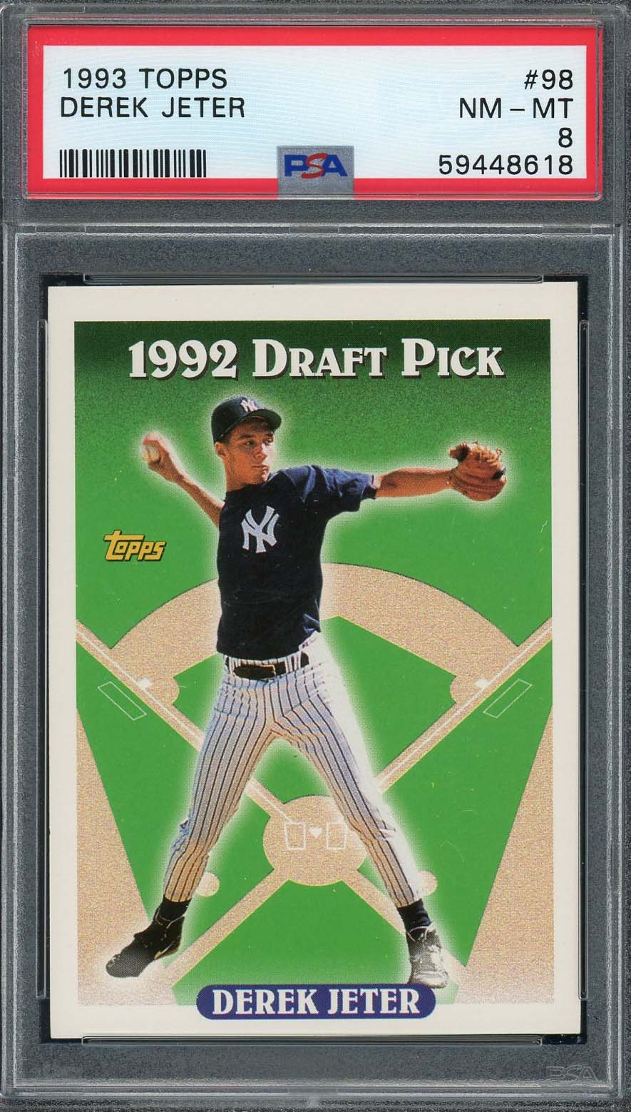 Derek Jeter 1993 Topps Baseball Rookie Card RC #98 Graded PSA 8-Powers Sports Memorabilia