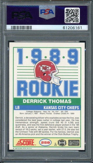 Derrick Thomas 1989 Score Football Rookie Card RC #258 Graded PSA 8-Powers Sports Memorabilia