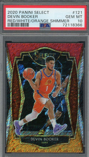 Devin Booker 2020 Panini Select Red/White/Orange Shimmer Card #121 Graded PSA 10-Powers Sports Memorabilia