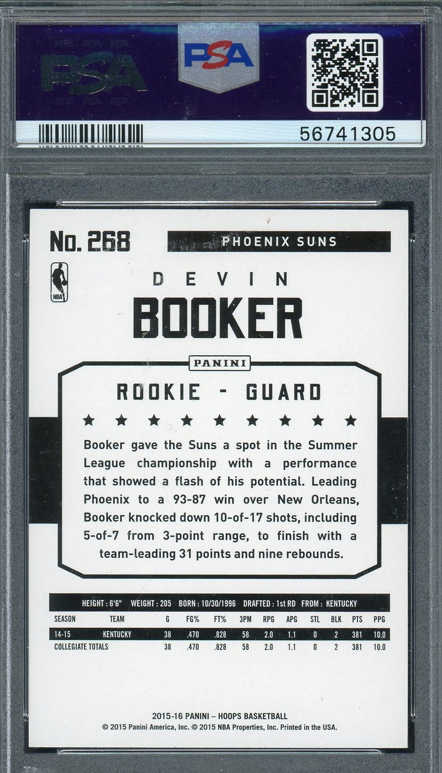 Devin Booker 2015 Panini Hoops Basketball Rookie Card #268 Graded PSA 8-Powers Sports Memorabilia