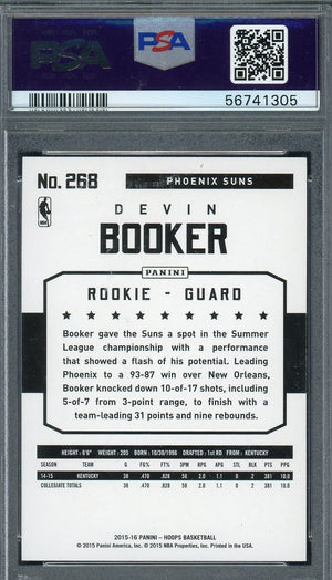 Devin Booker 2015 Panini Hoops Basketball Rookie Card #268 Graded PSA 8