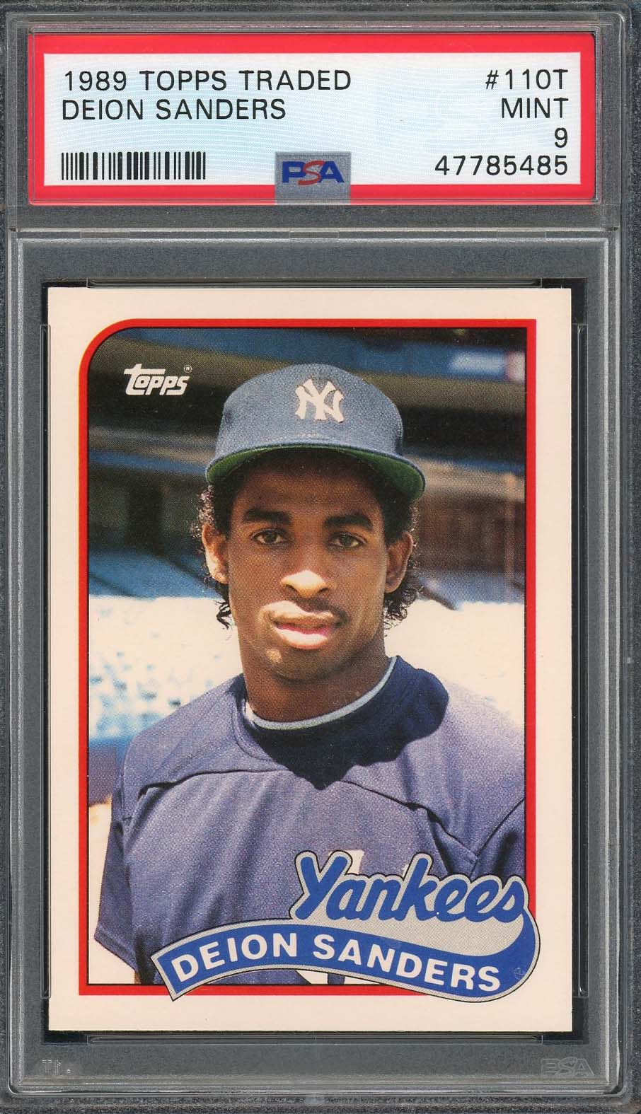 Deion Sanders 1989 Topps Traded Baseball Rookie Card RC #110T Graded PSA 9 MINT-Powers Sports Memorabilia