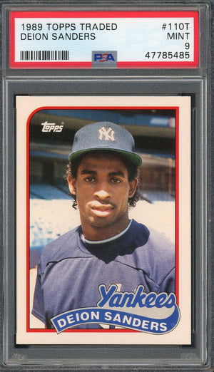 Deion Sanders 1989 Topps Traded Baseball Rookie Card RC #110T Graded PSA 9 MINT-Powers Sports Memorabilia