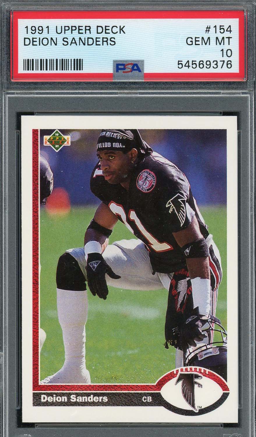 Deion Sanders 1991 Upper Deck Football Card #154 Graded PSA 10-Powers Sports Memorabilia