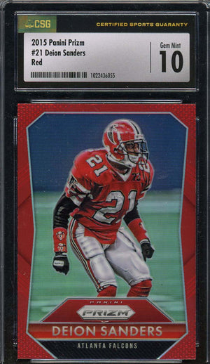 Deion Sanders 2015 Panini Prizm Red Football Card #21 Graded CSG 10-Powers Sports Memorabilia