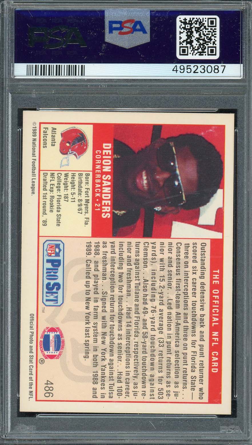 Deion Sanders 1989 Pro Set Football Rookie Card RC #486 Graded PSA 10-Powers Sports Memorabilia