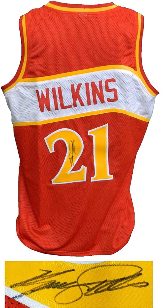 Dominique Wilkins Autographed Red T/B Custom Basketball Jersey-Powers Sports Memorabilia