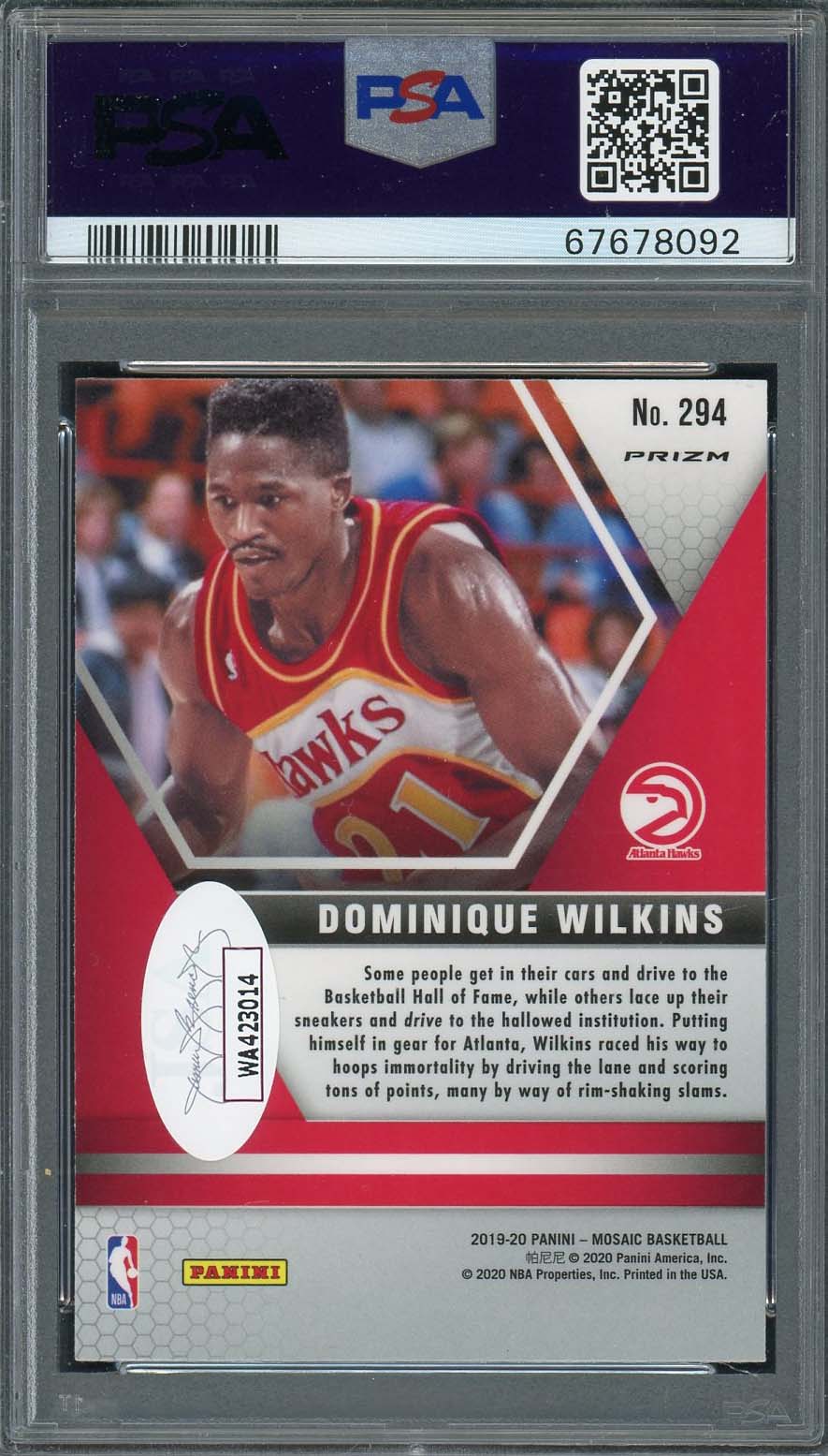 Dominique Wilkins 2019 Panini Mosaic Gold Wave Signed Card #294 Auto PSA-Powers Sports Memorabilia