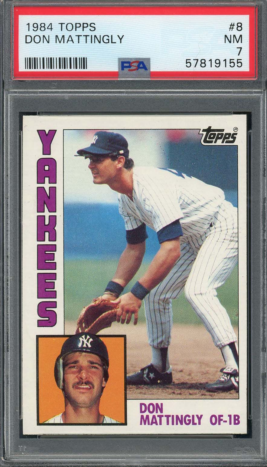 Don Mattingly 1984 Topps Baseball Rookie Card RC #8 Graded PSA 7-Powers Sports Memorabilia