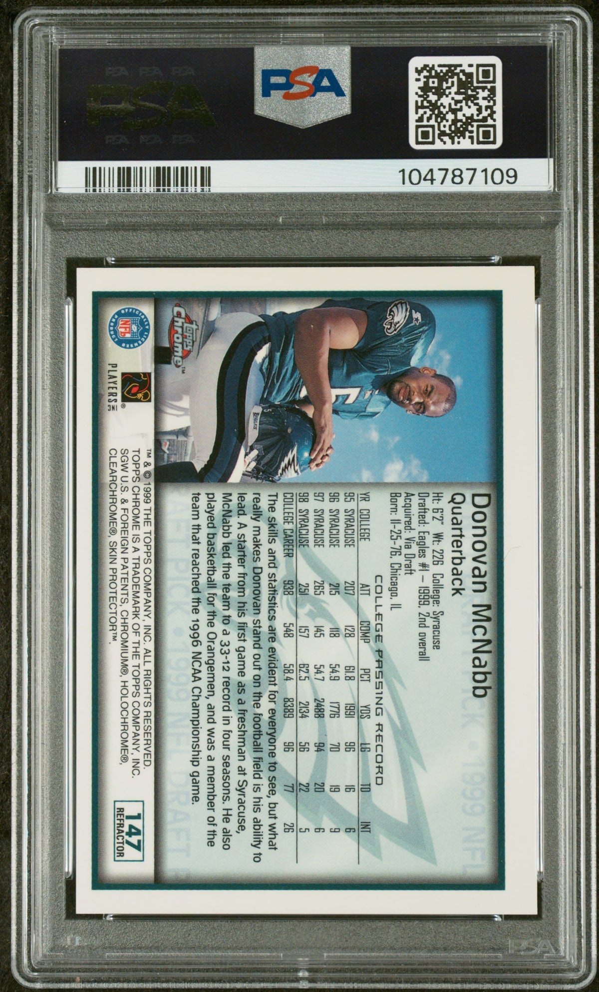 Donovan McNabb 1999 Topps Chrome Refractor Signed Rookie Card #147 Auto PSA-Powers Sports Memorabilia