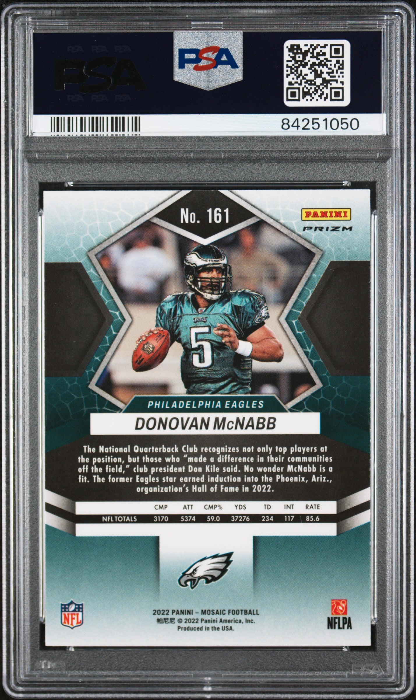 Donovan McNabb 2022 Panini Mosaic Green Prizm Football Card #161 Graded PSA 10-Powers Sports Memorabilia