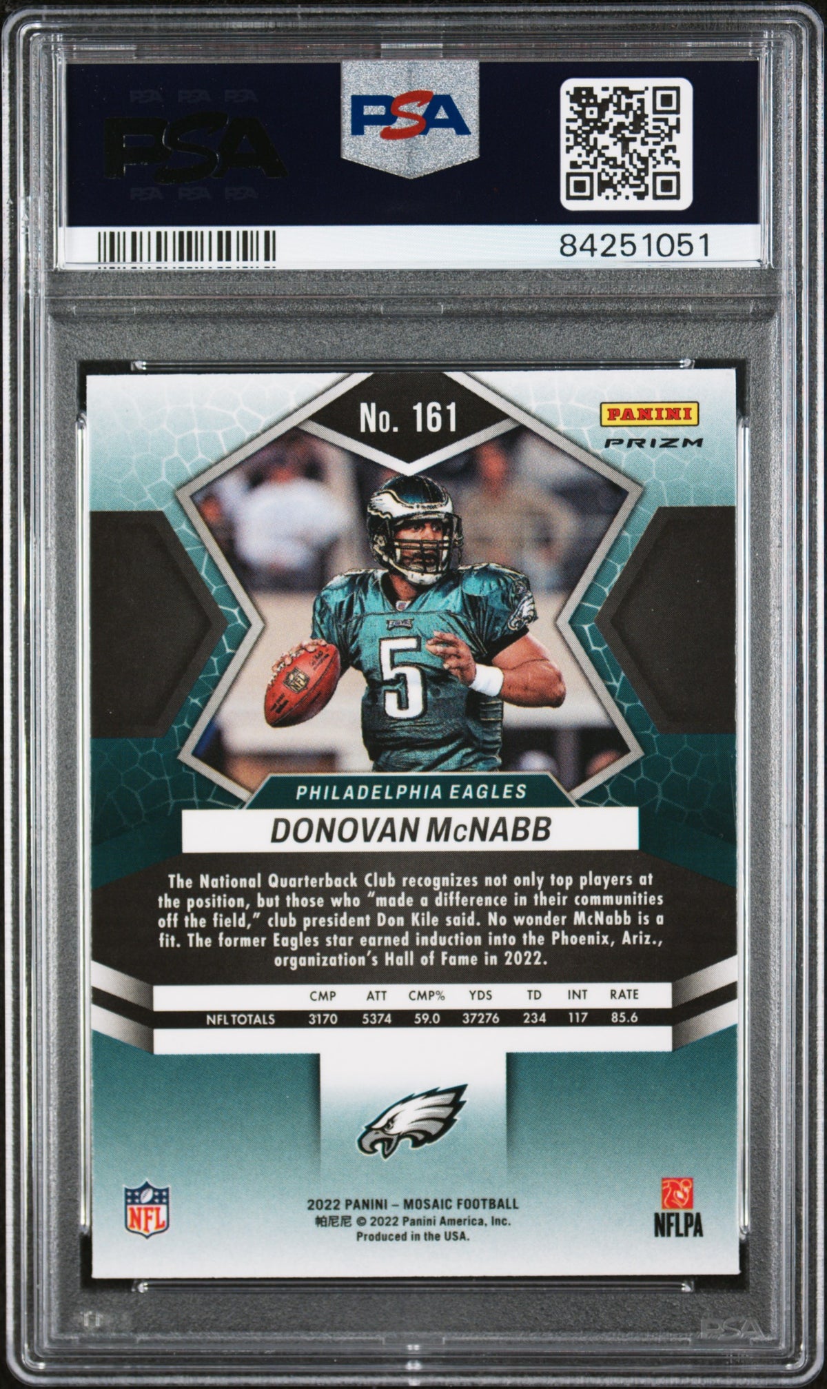 Donovan McNabb 2022 Panini Mosaic Green Prizm Football Card #161 Graded PSA 9-Powers Sports Memorabilia