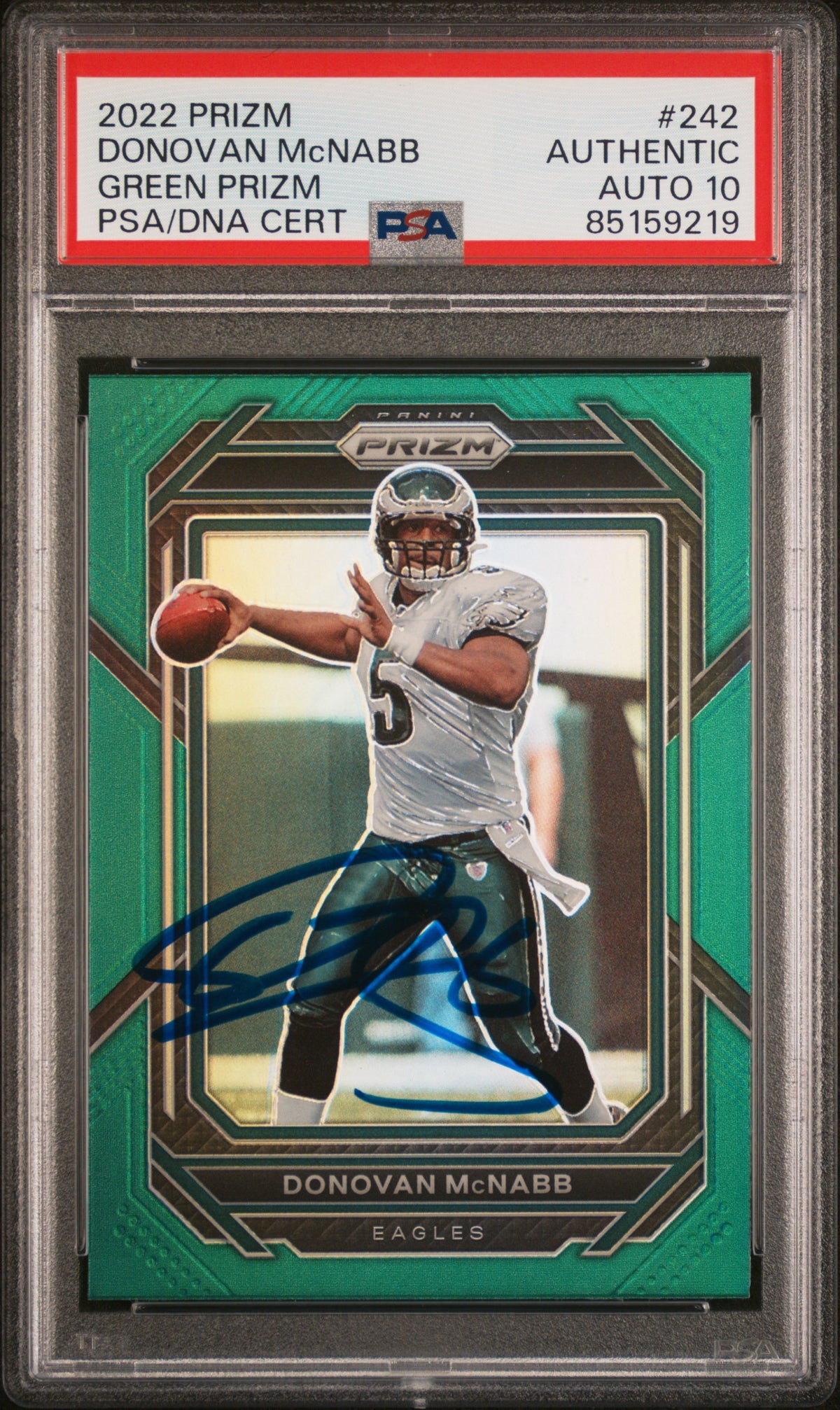 Donovan McNabb 2022 Panini Green Prizm Signed Card #242 Auto Graded PSA 10 59219-Powers Sports Memorabilia