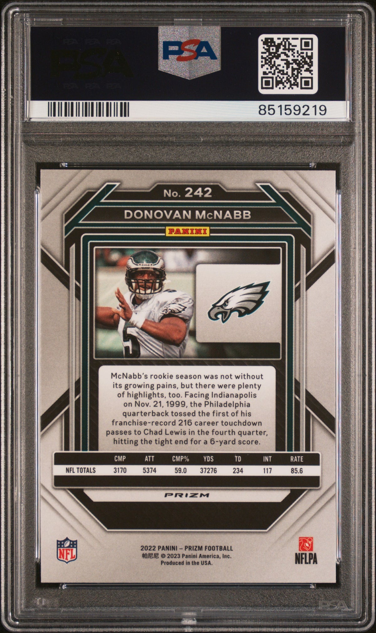 Donovan McNabb 2022 Panini Green Prizm Signed Card #242 Auto Graded PSA 10 59219-Powers Sports Memorabilia