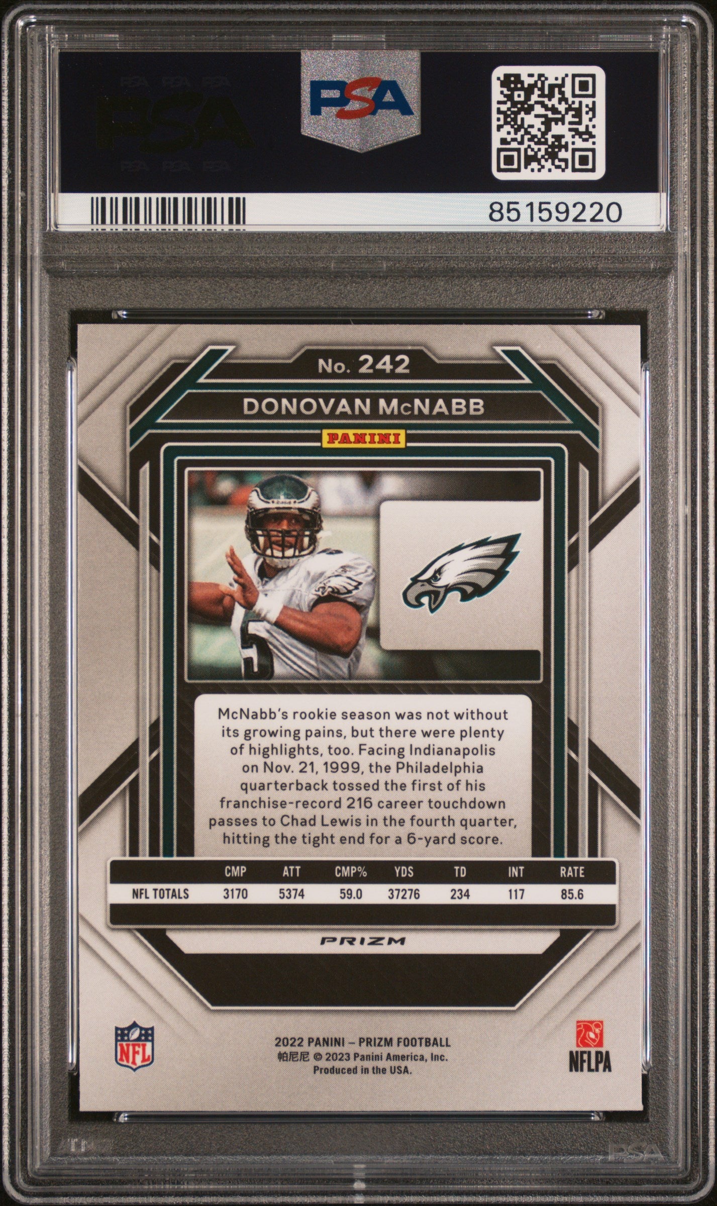 Donovan McNabb 2022 Panini Green Prizm Signed Card #242 Auto Graded PSA 10 59220-Powers Sports Memorabilia