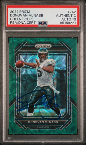 Donovan McNabb 2022 Panini Prizm Green Scope Card #242 Auto Graded PSA 10 2/75-Powers Sports Memorabilia
